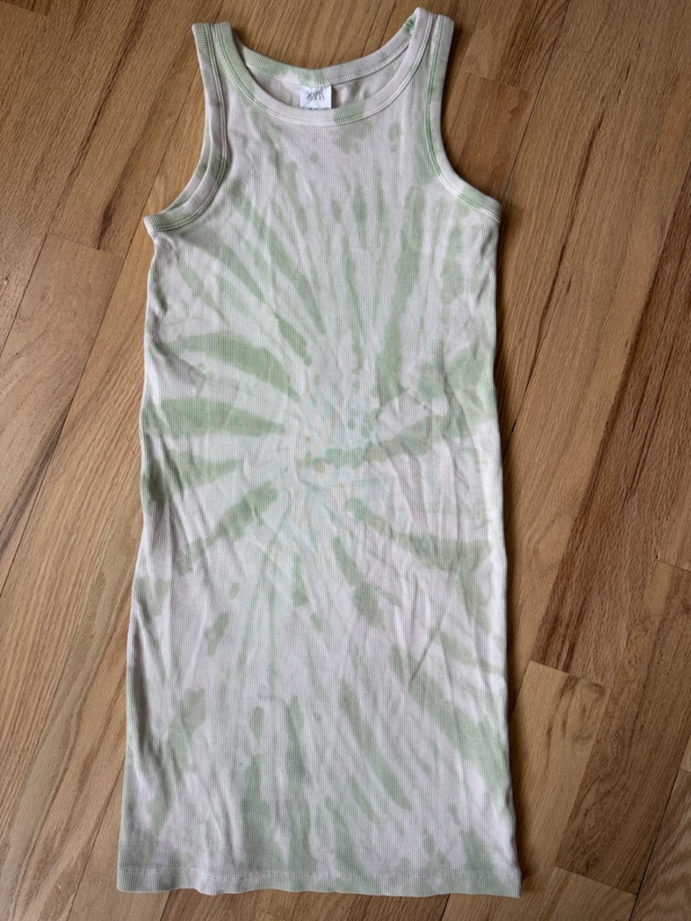 Zara White/ Light Green Tie-Dye Kids Tank Cotton ribbed Dress girls sz 13-14 yrs